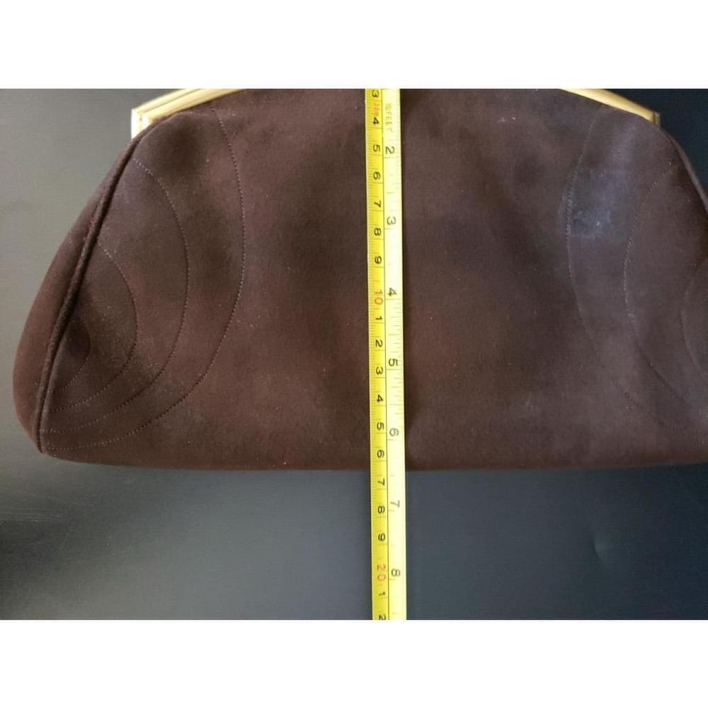 Vintage Dark Brown Velvet Gold Trim Block Wristlet strap Bag Purse w/ mirror! - Picture 14 of 14